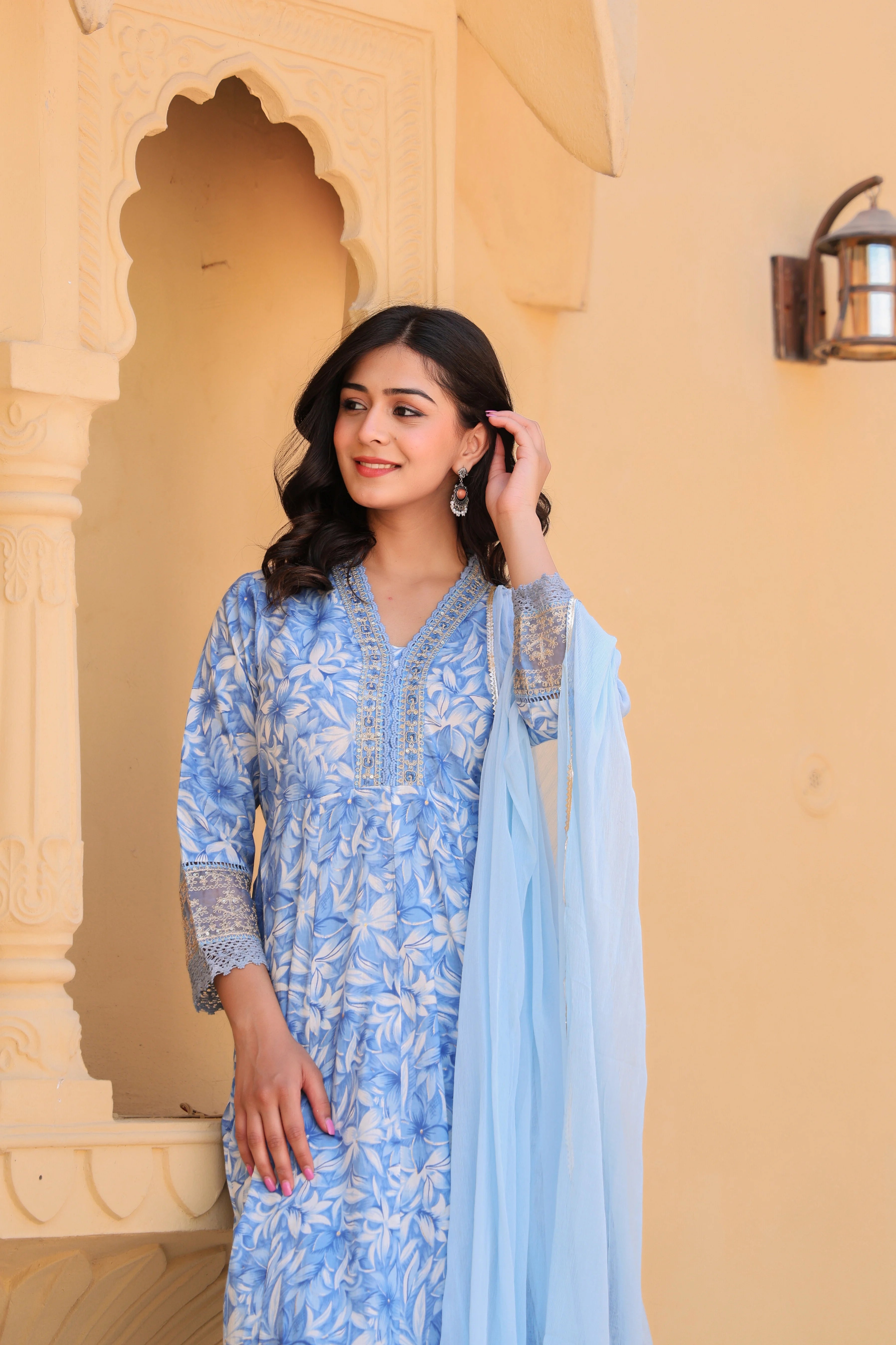 Blue Blossom Grace Anarkali Kurti Set